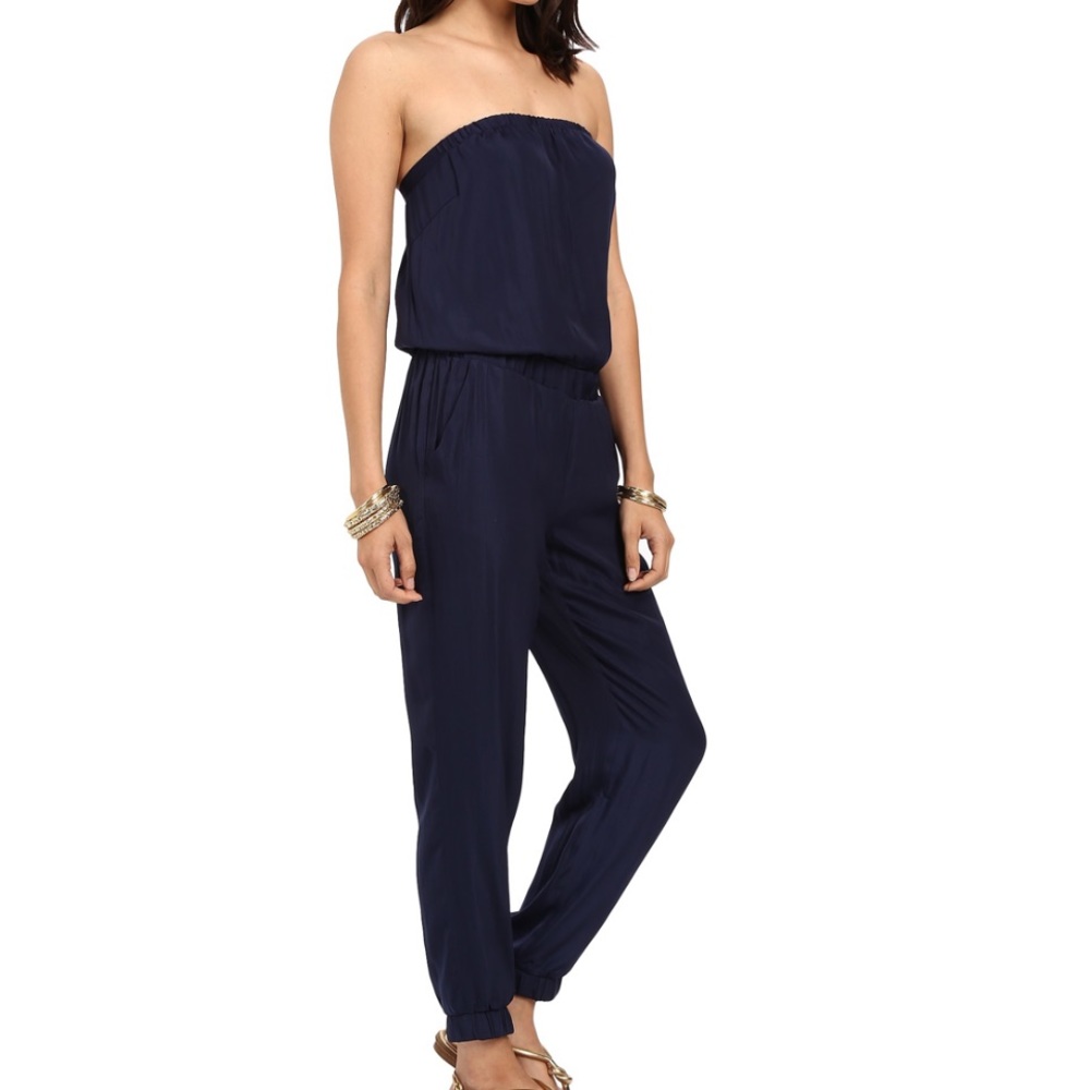 Lilly Pulitzer Emiko Strapless Jumpsuit True Navy Satin